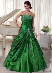 Dark Green Taffeta and Organza Quinces Dresses with Appliques on Sale