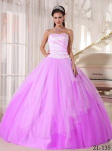 Affordable Ball Gown Sweetheart Beaded Tulle Quinceanera Dress in Lilac