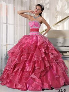 Strapless Ball Gown Organza Cheap Quinceanera Dresses in Rose Pink