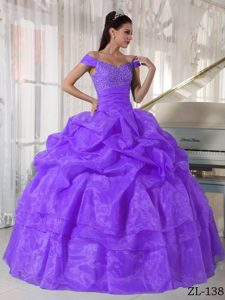 Inexpensive Purple Off The Shoulder Quinceanera Dresses with Beading