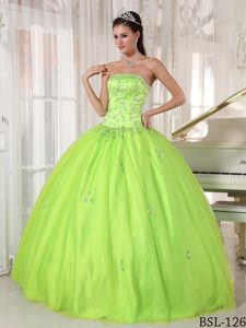 Yellow Green Strapless Low Price Quinceanera Dress in Taffeta and Tulle