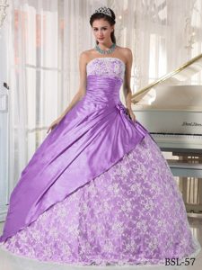 Strapless Taffeta and Lace Dresses for Quince in Lavender on Promotion
