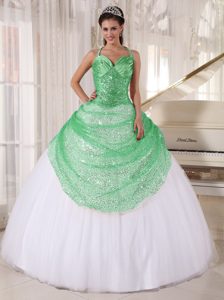 Apple Green and White Tulle Sweet Sixteen Quinceanera Dresses on Sale
