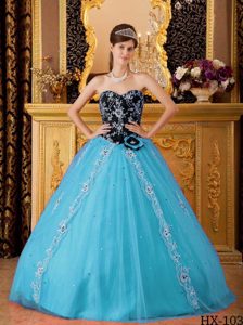Aqua Blue Beaded Tulle Nice Quinceanera Gown with Sweetheart