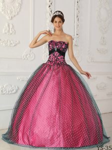 Strapless Taffeta Quinces Dress in Black and Hot Pink for Wholesale Price