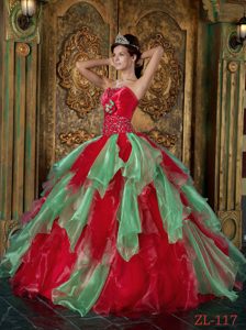 Custom Made Strapless Beaded Ruffled Quinceanera Dresses in Organza