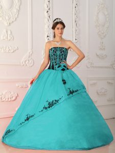 Cheap Satin and Organza Quinceanera Dress with Strapless in Turquoise