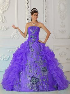 Ball Gown Strapless Discount Purple Quince Dresses with Embroidery