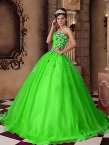 Low Price Spring Green Sweetheart Quince Dresses with Beading