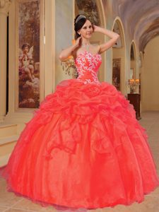 Appliqued Taffeta and Organza Sweet 16 Dress in Red for Wholesale Price