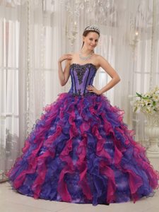 Cheap Muti-Color Appliqued Organza Quinceaneras Dress with Sweetheart
