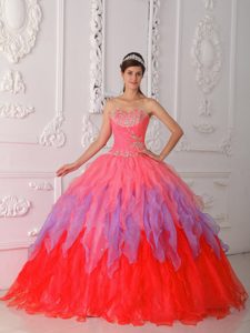 Watermelon Ball Gown Sweetheart Elegant Quince Dresses with Ruching