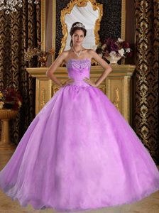 Nice Beaded Organza Quinceanera Gowns with Sweetheart in Lavender