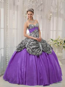 Pretty Zebra and Lavender Sweetheart Quinceanera Gowns with Ruffles