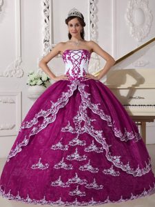 Fuchsia and White Ball Gown Strapless Low Price Quinceanera Dresses