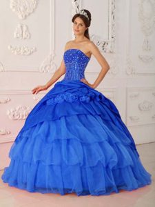 Discount Blue Strapless Beaded Organza and Taffeta Dresses for Quince