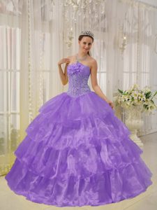 Taffeta and Organza Purple Quinceanera Dresses with Beading