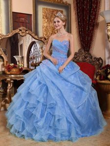 Ruffled and Appliqued Dress for Quinceanera with Sweetheart Neck in Light Blue
