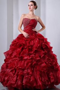 2013 Ruffled Wine Red Sweet 16 Dresses with Ruches and Beads in the Mainstream