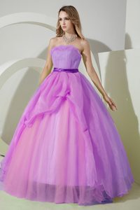 Discount Strapless Long Quince Dresses in Lavender with Pick-ups and Sash