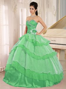 Cheap Ruching and Beading Quince Dresses with Layers in Spring Green on Sale