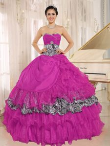 Hot Pink Sweet Sixteen Quince Dresses with Ruffled Layers and Zebra