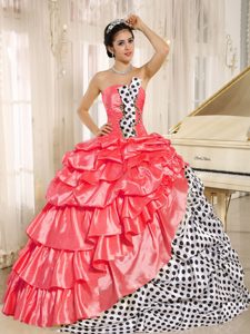 Multi-colored Strapless Quince Dresses with Layers and Pick-ups in the Mainstream