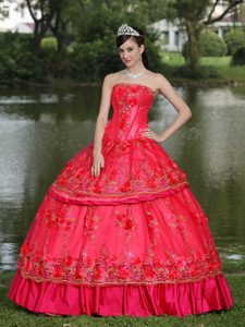 Stylish Beading Red Sweet Sixteen Quinceanera Dresses with Hand Made Flowers