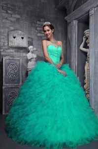 Ruffled Apple Green Quinceanera Dresses with Heart Shaped Neckline for Spring