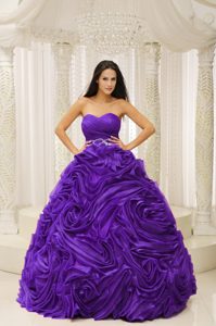 Sweetheart Beaded Sweet 16 Quinceanera Dresses with Rolling Flowers in Purple
