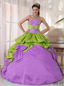 Glitz Purple and Green Sweet 16 Quinceanera Dresses with Bowknot and Pick-ups