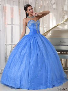 Appliqued Aqua Blue Quinceanera Dress with Heart Shaped Neckline on Promotion