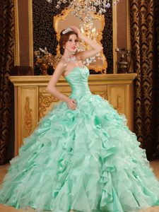 Glitz Sweetheart Ruching Sweet 15 Dresses in Apple Green with Ruffles and Beads