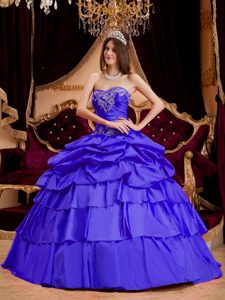 Purple Layered and Appliqued Quinceanera Dress in Taffeta with Pick-ups on Sale