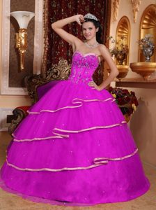Appliqued and Beaded Sweet Sixteen Quinceanera Dresses with Layers in Fuchsia