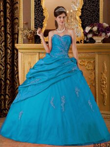 Discount Teal Ball Gown Sweetheart Quinceanera Gown in Taffeta with Appliques