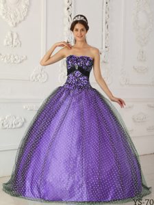 Pretty Black and Purple Quinceanera Gown with Beadings and Appliques