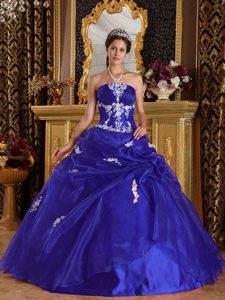 Cheap Royal Blue Appliqued Quinceanera Gowns in Organza and Satin