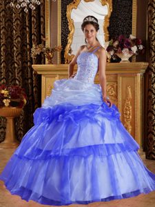 Lilac One Shoulder Quinceaneras Dresses with Appliques and Beading