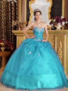 Nice Teal Sweetheart Dress for Quinceanera with Appliques in Organza
