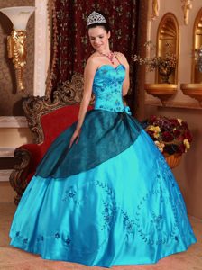 Teal Sweetheart Embroidery Sweet Sixteen Quinceanera Dress in Satin