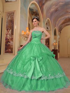Green Organza Sweet 16 Quinceanera Dresses with Bows and Sequins