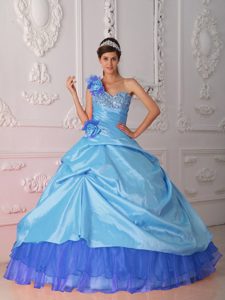 Blue Organza and Taffeta Sweet 16 Dresses with Beading and Flowers