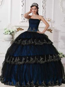 Blue Sweet 16 Quinceanera Dresses in Taffeta and Tulle with Appliques