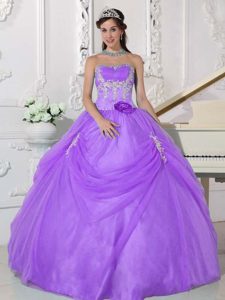 Lilac Taffeta and Organza Sweet 15 Dresses with Appliques and Flower