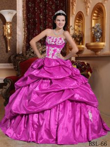 Nice Fuchsia Quinceanera Gowns with Appliques and Pick-ups in Taffeta