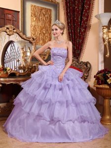 Lilac Quinceanera Dress in Organza with Beading and Ruffles