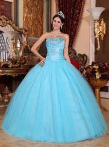 New Sweet 15 Dresses with Beading and Ruche in Baby Blue