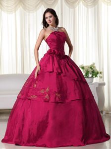 Wine Red Quinceanera Gown Dresses in Taffeta with Flowers