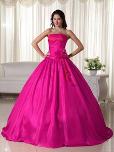 Recommended Coral Red Strapless Quinces Dress in Taffeta with Ruche